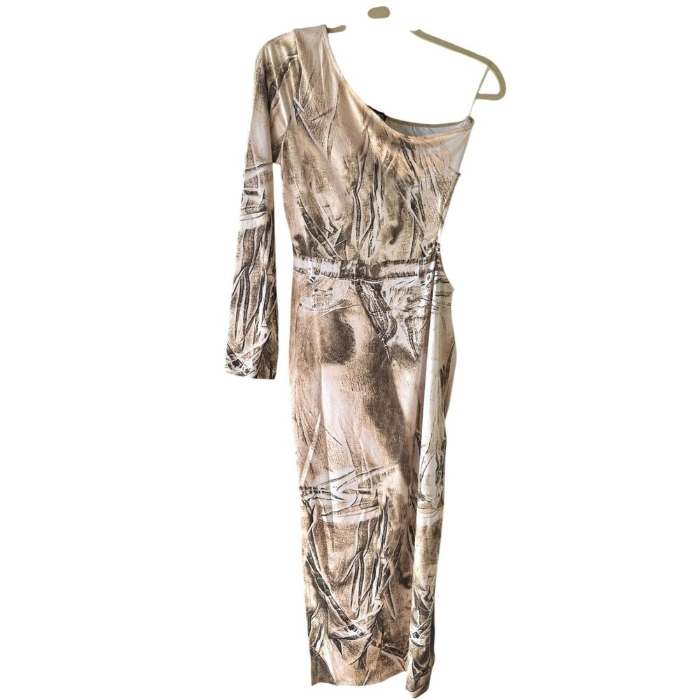 PrettyLittleThing Taupe One Shoulder Cutout Bodycon Dress Size 8 Sculpted Fit